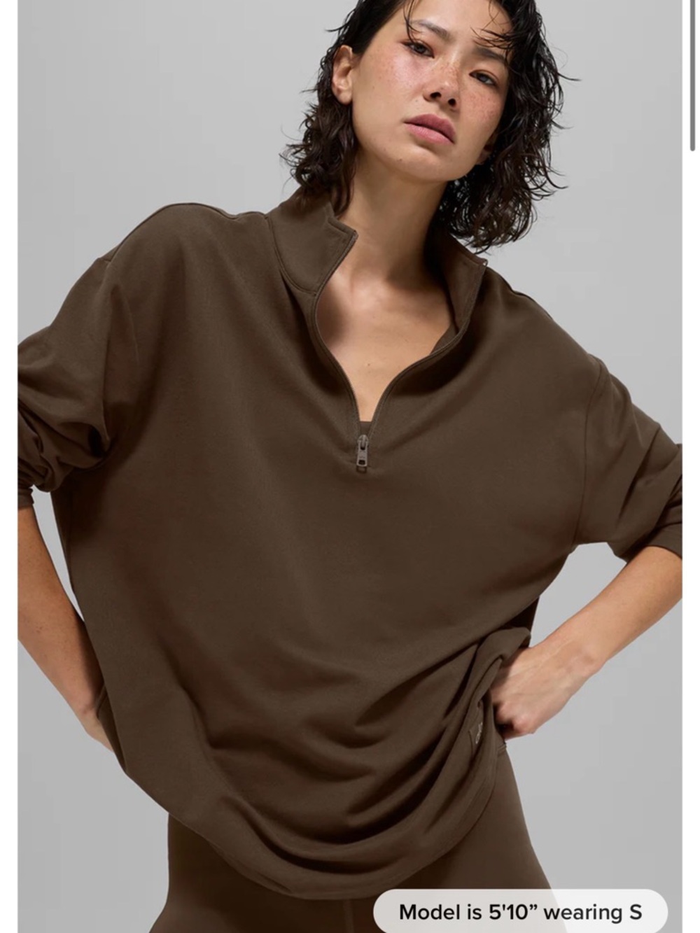 ALO YOGA Double Take Long Sleeve Pullover Shirt 1/4 Zip ESPRESSO NWT SIZE S